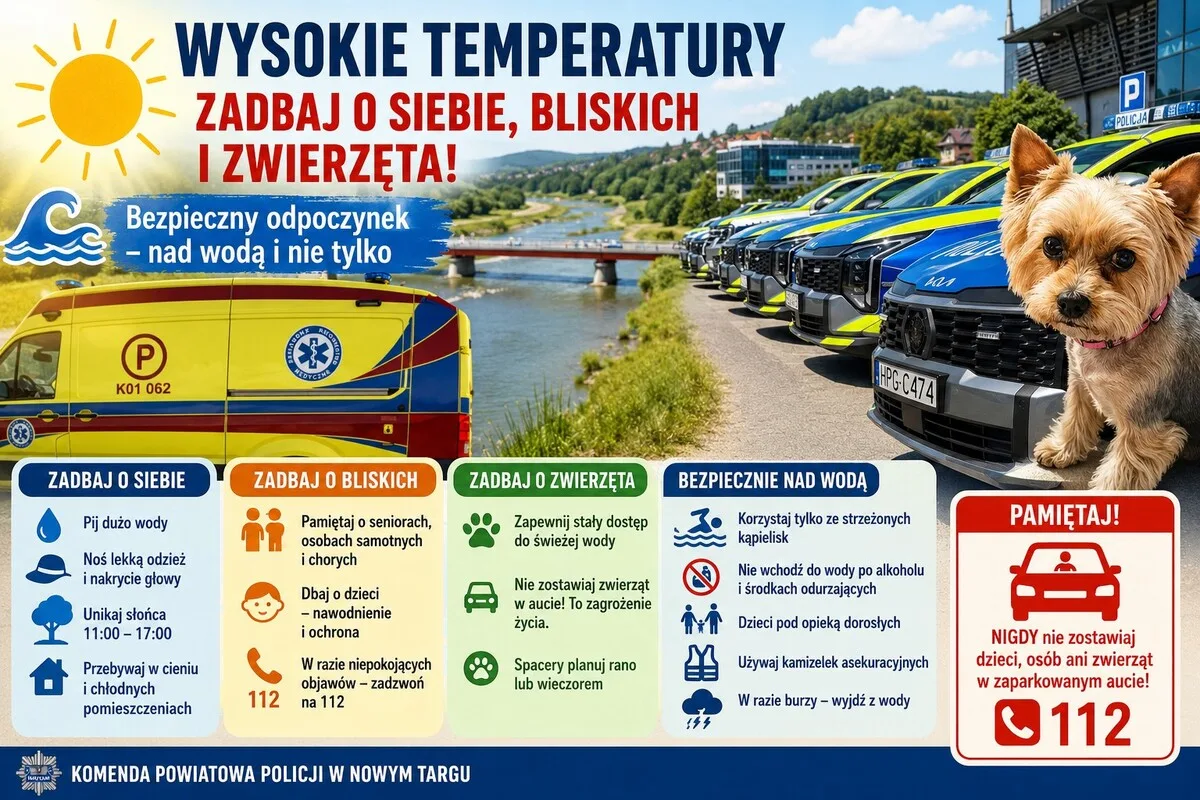 Wysokie temperatury - jak zadbać o bezpieczeństwo swoich bliskich i zwierząt oraz zasady bezpiecznego wypoczynku nad wodą