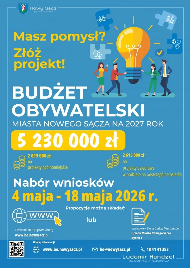 Nabór projektów do 12. edycji Budżetu Obywatelskiego Miasta Nowego Sącza rozpocznie się 4 maja