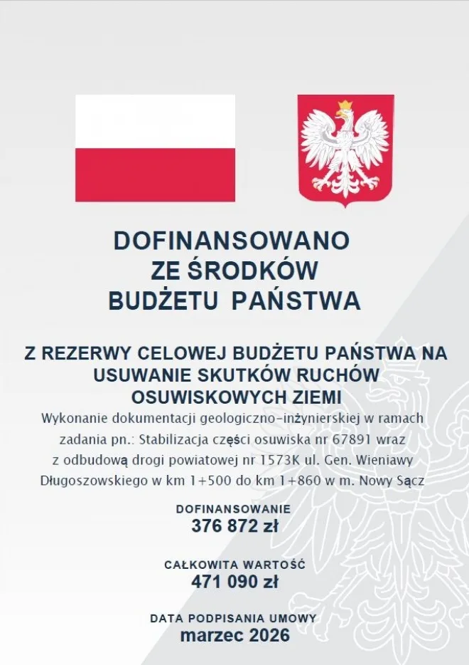 Dotacja na stabilizację osuwiska w Nowym Sączu