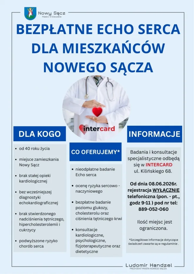 Bezpłatne badania echokardiograficzne dla mieszkańców Nowego Sącza