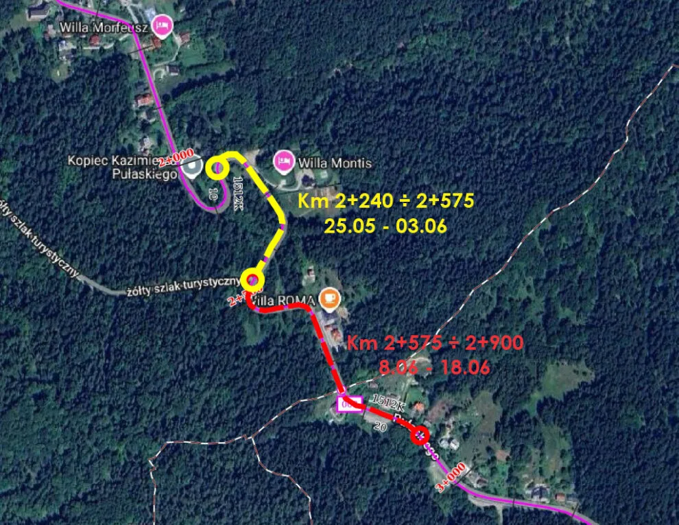 Zamknięcie odcinka drogi DP nr 1512K Krynica: ul. Pułaskiego – Tylicz