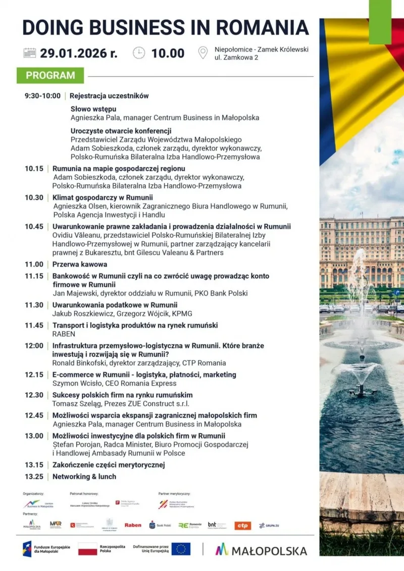 Spotkanie informacyjne o biznesie w Rumunii w Niepołomicach