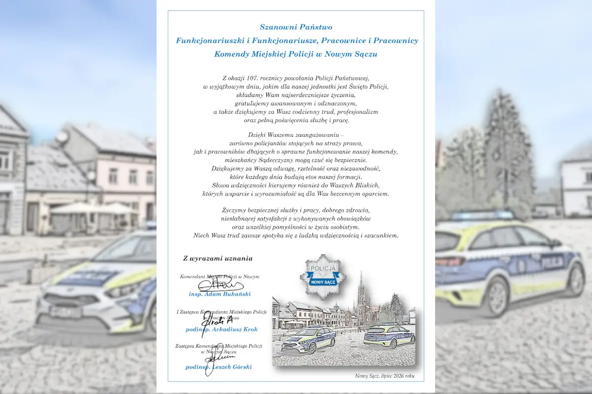 Życzenia kierownictwa sądeckiej komendy z okazji Święta Policji